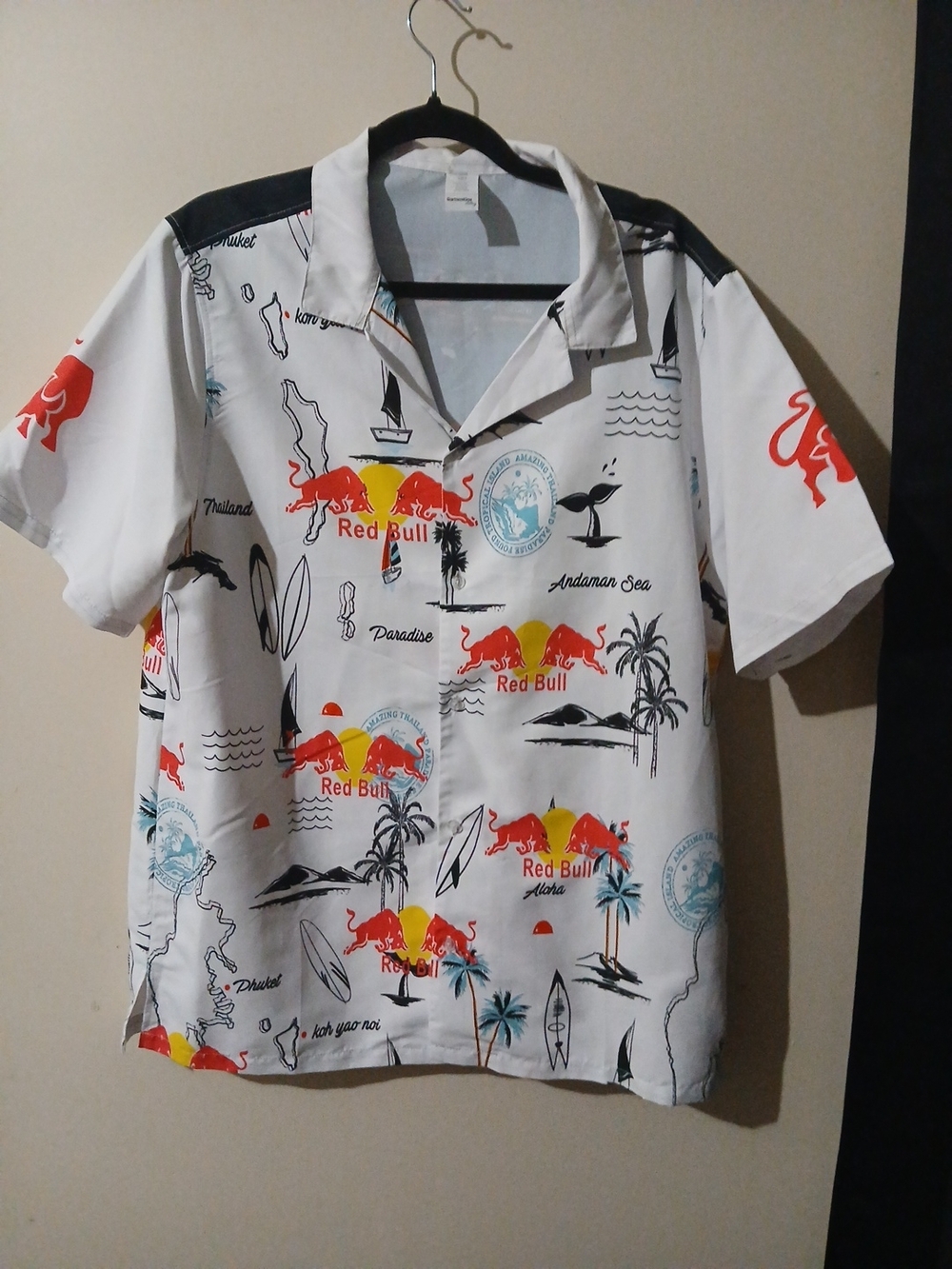 Red Bull White Tropical Logo Button-Up Shirt Aston martin men size medium